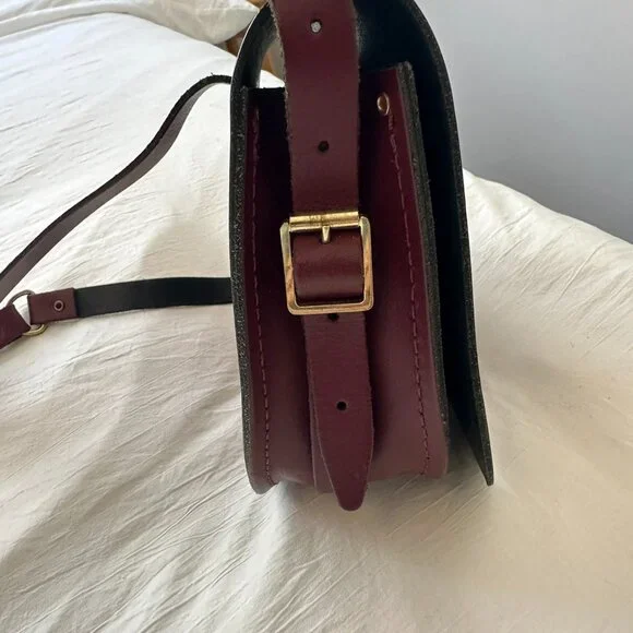 Cambridge Satchel Company Burgundy Leather Crossbody Saddlebag Bag - Picture 6 of 7